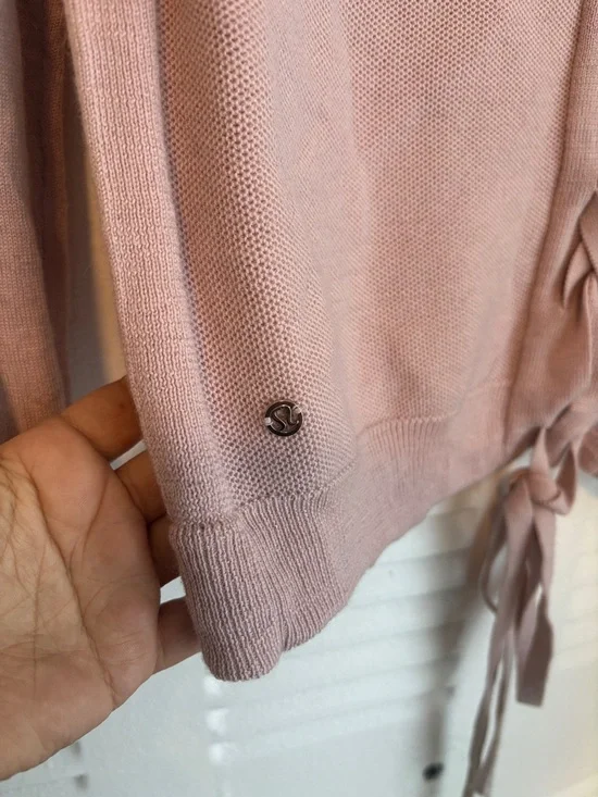 Blush Pink Lululemon Knit Sweater Tie Detail Long Sleeve Athleisure Top - Picture 5 of 6